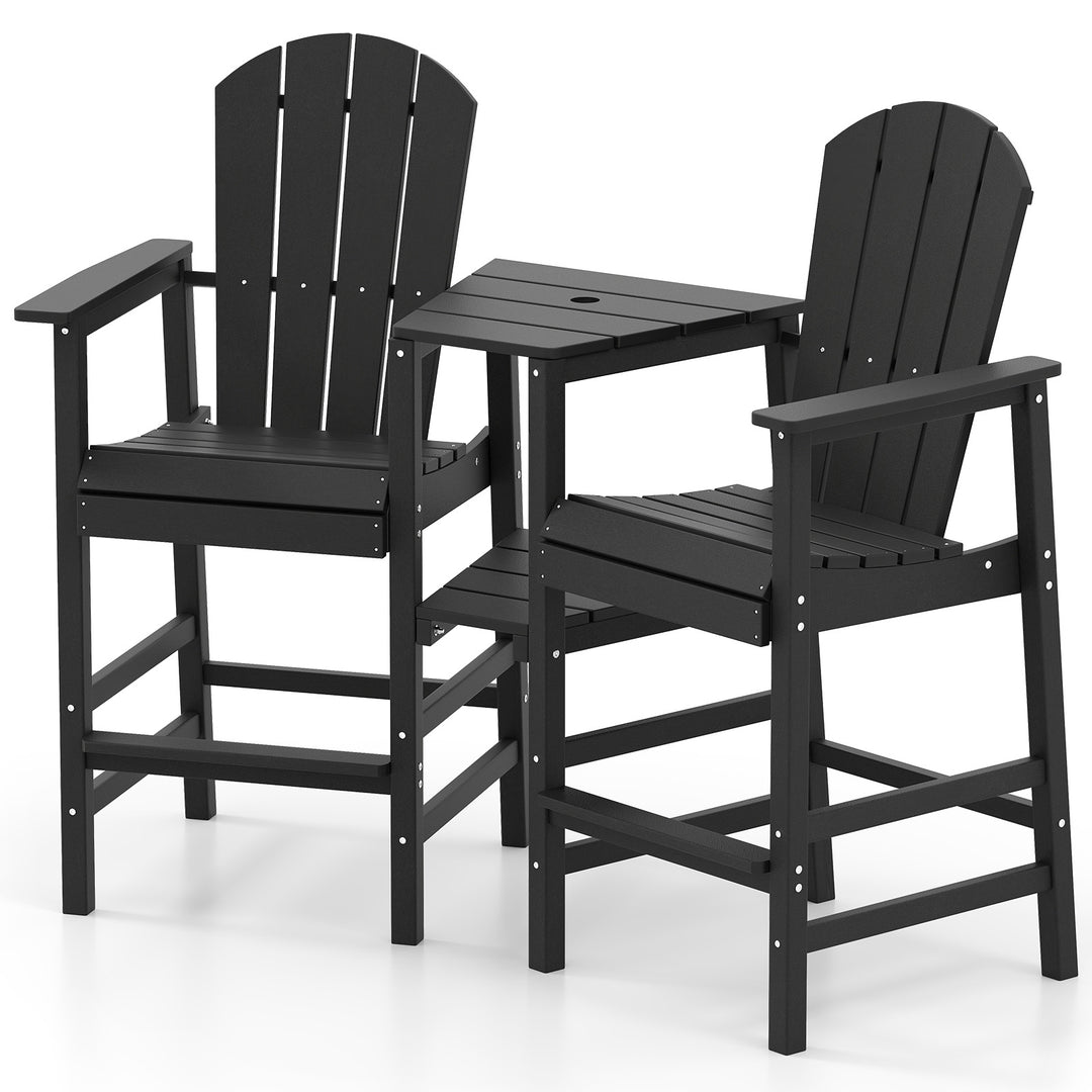Tall 2-Seat Adirondack Chair, All-Weather Adirondack Chair with Double Connecting Tray, Umbrella Hole, High Backrest, HDPE Patio Barstool for Deck, Lawn, Poolside, Gray/Black