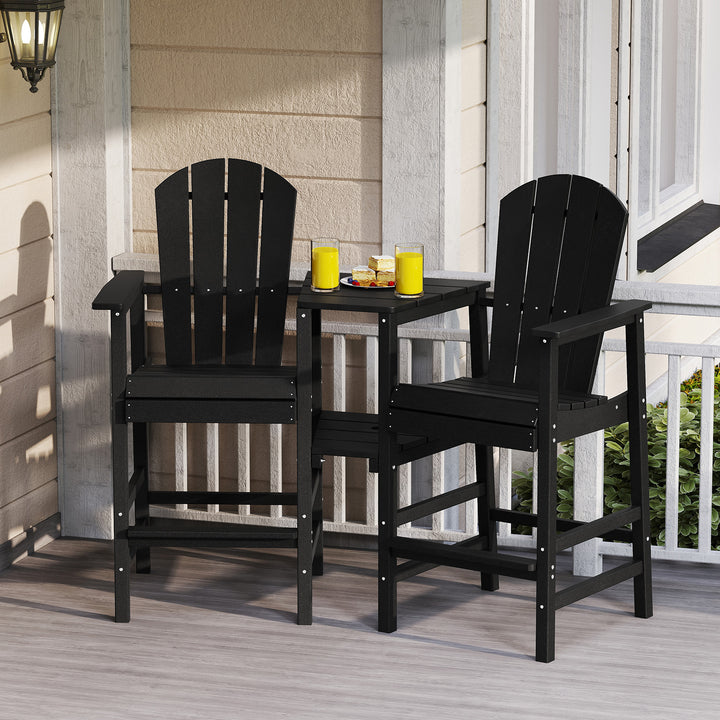 Tall 2-Seat Adirondack Chair, All-Weather Adirondack Chair with Double Connecting Tray, Umbrella Hole, High Backrest, HDPE Patio Barstool for Deck, Lawn, Poolside, Gray/Black