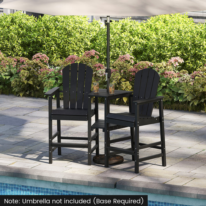 Tall 2-Seat Adirondack Chair, All-Weather Adirondack Chair with Double Connecting Tray, Umbrella Hole, High Backrest, HDPE Patio Barstool for Deck, Lawn, Poolside, Gray/Black