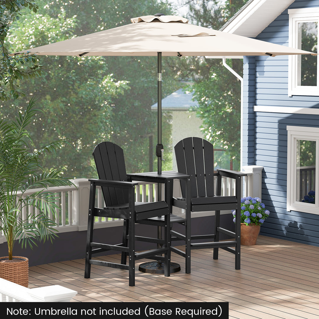 Tall 2-Seat Adirondack Chair, All-Weather Adirondack Chair with Double Connecting Tray, Umbrella Hole, High Backrest, HDPE Patio Barstool for Deck, Lawn, Poolside, Gray/Black
