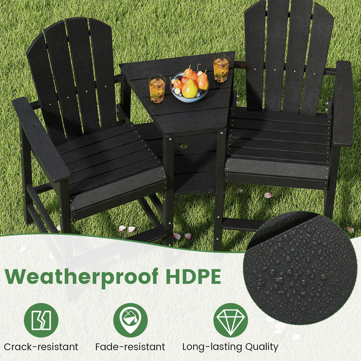Tall 2-Seat Adirondack Chair, All-Weather Adirondack Chair with Double Connecting Tray, Umbrella Hole, High Backrest, HDPE Patio Barstool for Deck, Lawn, Poolside, Gray/Black
