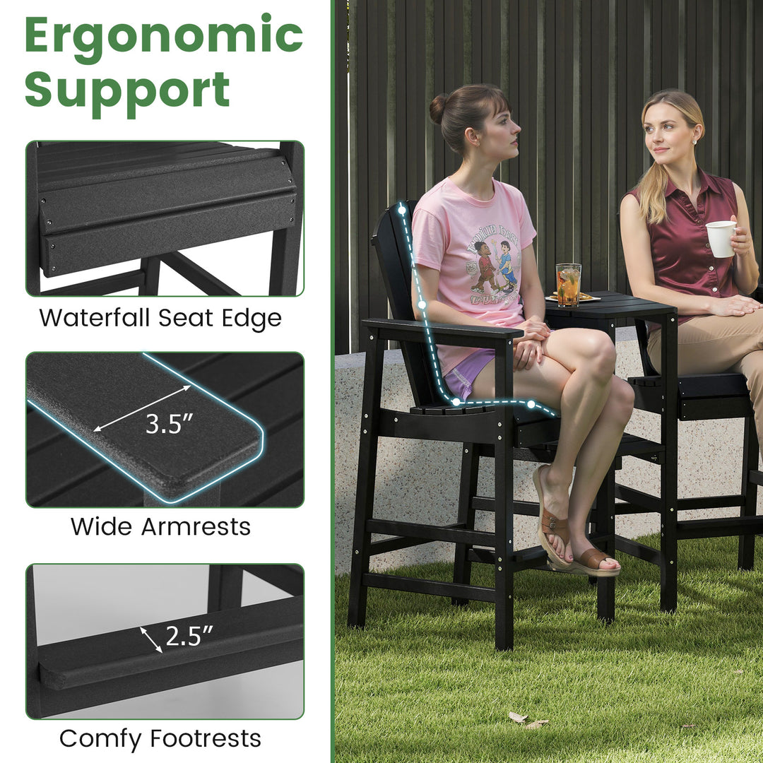 Tall 2-Seat Adirondack Chair, All-Weather Adirondack Chair with Double Connecting Tray, Umbrella Hole, High Backrest, HDPE Patio Barstool for Deck, Lawn, Poolside, Gray/Black