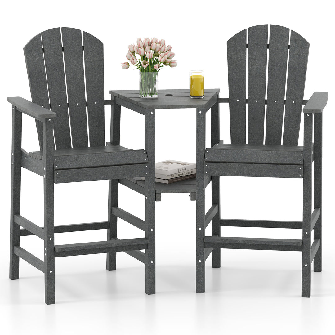 Tall 2-Seat Adirondack Chair, All-Weather Adirondack Chair with Double Connecting Tray, Umbrella Hole, High Backrest, HDPE Patio Barstool for Deck, Lawn, Poolside, Gray/Black