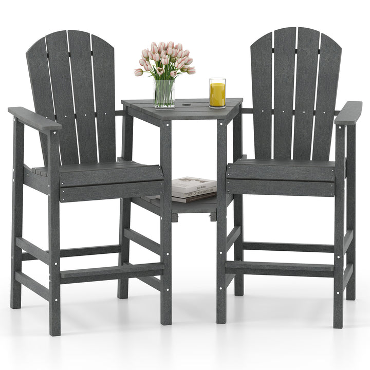 Tall 2-Seat Adirondack Chair, All-Weather Adirondack Chair with Double Connecting Tray, Umbrella Hole, High Backrest, HDPE Patio Barstool for Deck, Lawn, Poolside, Gray/Black