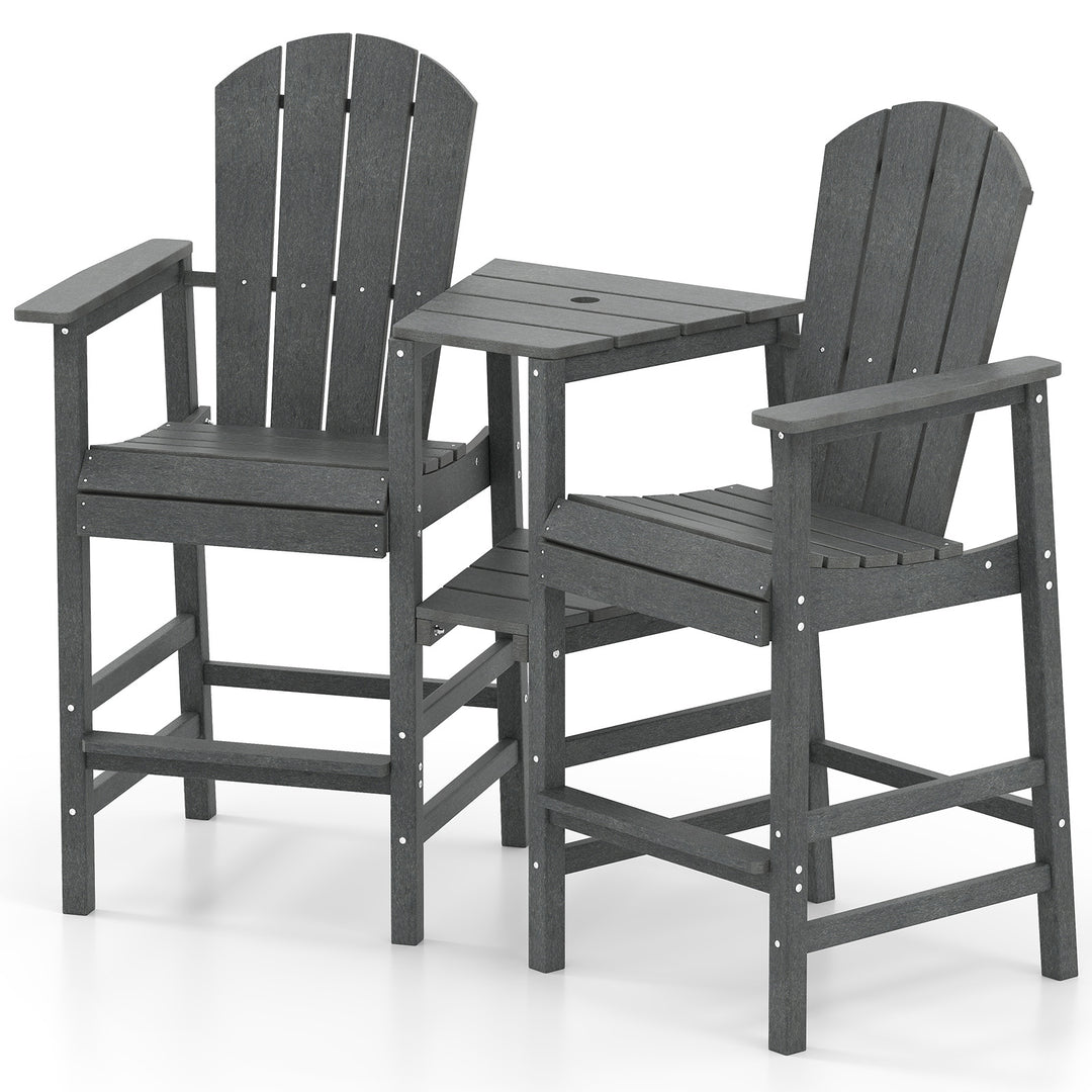 Tall 2-Seat Adirondack Chair, All-Weather Adirondack Chair with Double Connecting Tray, Umbrella Hole, High Backrest, HDPE Patio Barstool for Deck, Lawn, Poolside, Gray/Black