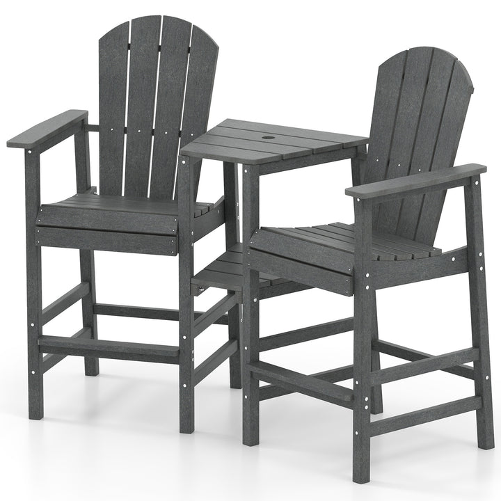 Tall 2-Seat Adirondack Chair, All-Weather Adirondack Chair with Double Connecting Tray, Umbrella Hole, High Backrest, HDPE Patio Barstool for Deck, Lawn, Poolside, Gray/Black