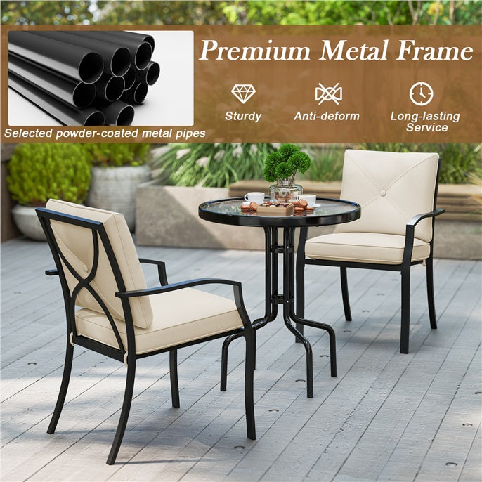 Outdoor Dining Set Patio Bistro Chairs with Removable Cushions and Rustproof Steel Frame