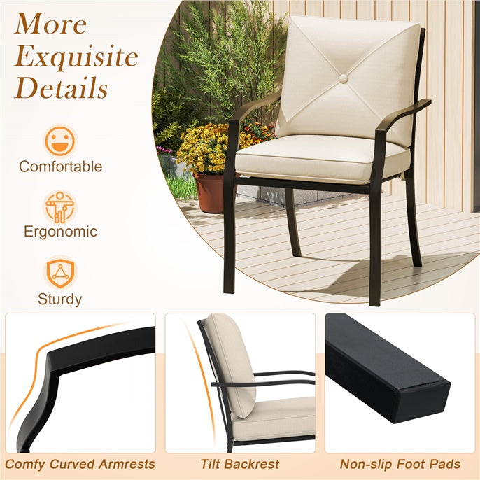 Outdoor Dining Set Patio Bistro Chairs with Removable Cushions and Rustproof Steel Frame