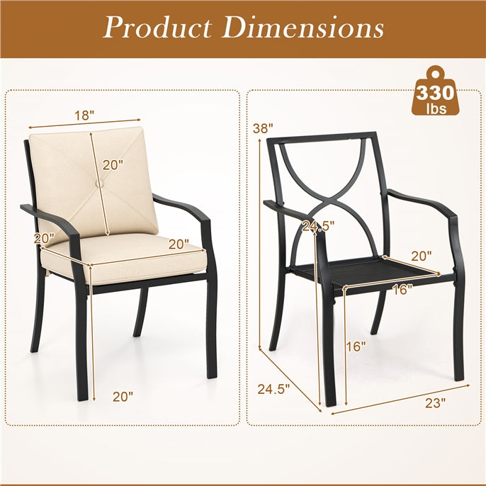 Outdoor Dining Set Patio Bistro Chairs with Removable Cushions and Rustproof Steel Frame