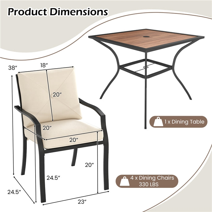 Outdoor Dining Set Patio Bistro Chairs with Removable Cushions and Rustproof Steel Frame