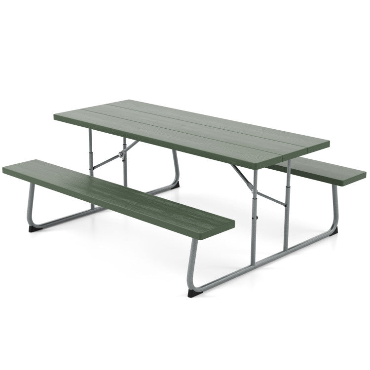 Outdoor All-Weather HDPE Camping Table Set Foldable Picnic Dining Table Bench Set with Umbrella Hole