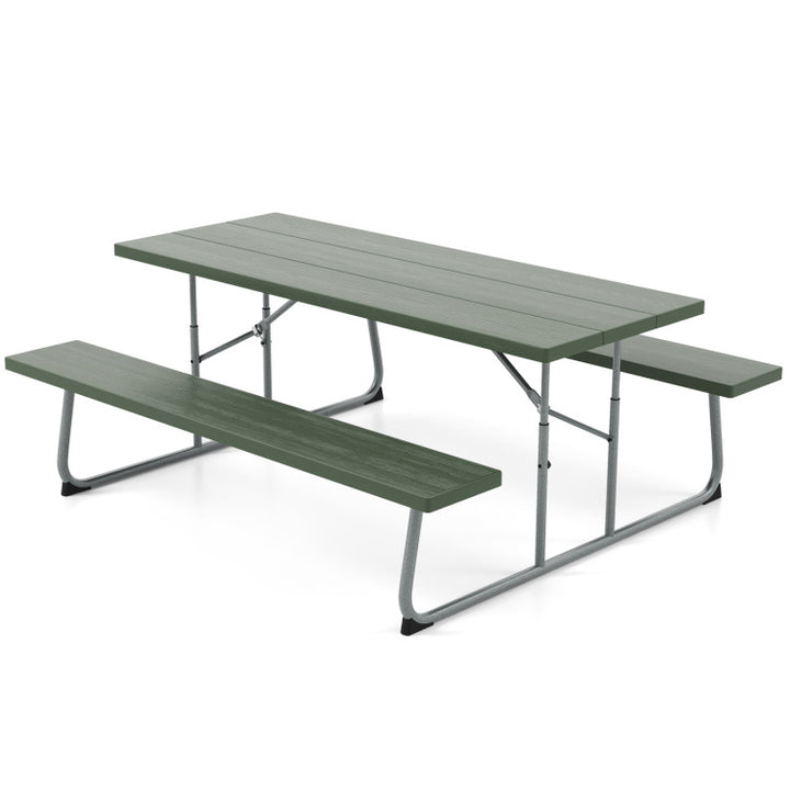 Outdoor All-Weather HDPE Camping Table Set Foldable Picnic Dining Table Bench Set with Umbrella Hole