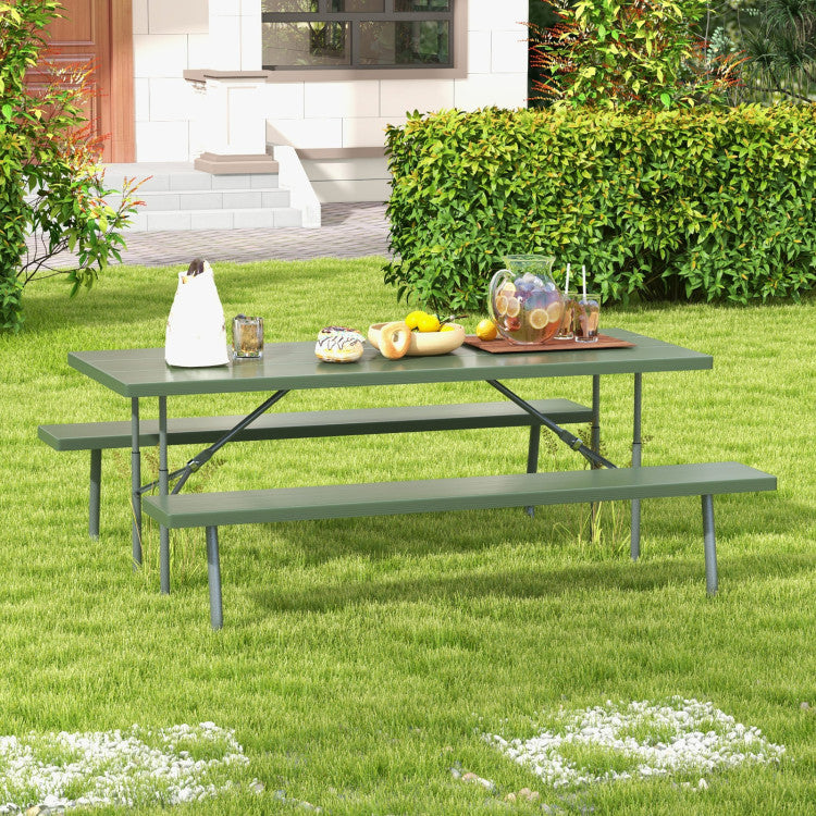 Outdoor All-Weather HDPE Camping Table Set Foldable Picnic Dining Table Bench Set with Umbrella Hole