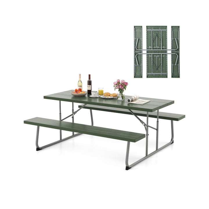 Outdoor All-Weather HDPE Camping Table Set Foldable Picnic Dining Table Bench Set with Umbrella Hole