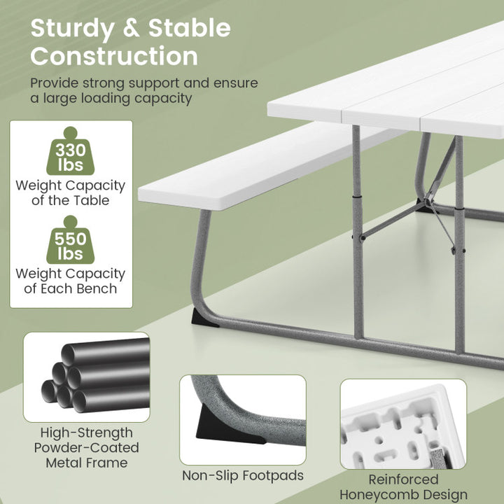 Outdoor All-Weather HDPE Camping Table Set Foldable Picnic Dining Table Bench Set with Umbrella Hole