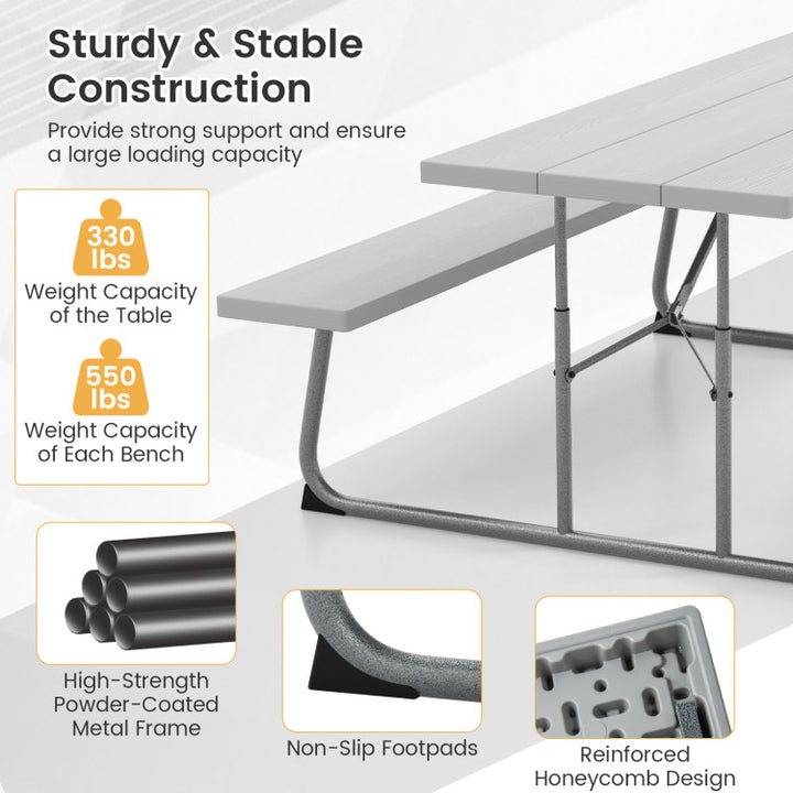 Outdoor All-Weather HDPE Camping Table Set Foldable Picnic Dining Table Bench Set with Umbrella Hole