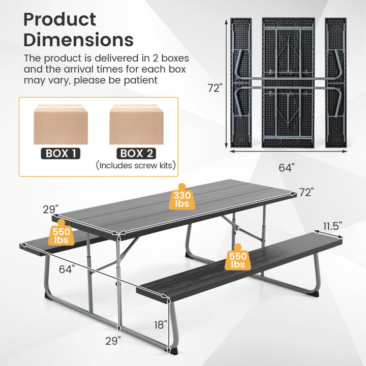 Outdoor All-Weather HDPE Camping Table Set Foldable Picnic Dining Table Bench Set with Umbrella Hole