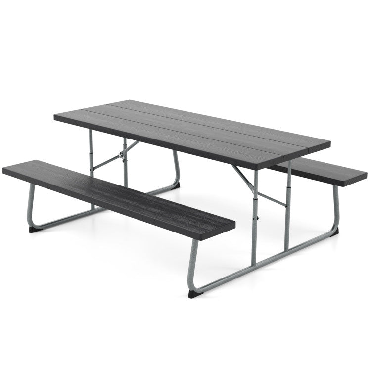 Outdoor All-Weather HDPE Camping Table Set Foldable Picnic Dining Table Bench Set with Umbrella Hole