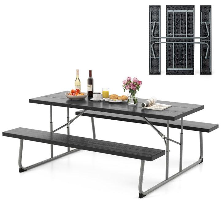 Outdoor All-Weather HDPE Camping Table Set Foldable Picnic Dining Table Bench Set with Umbrella Hole