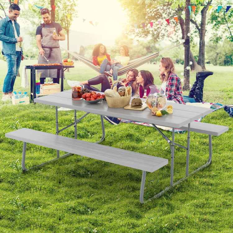 Outdoor All-Weather HDPE Camping Table Set Foldable Picnic Dining Table Bench Set with Umbrella Hole