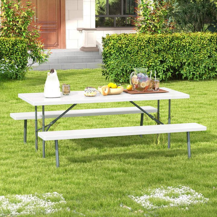 Outdoor All-Weather HDPE Camping Table Set Foldable Picnic Dining Table Bench Set with Umbrella Hole