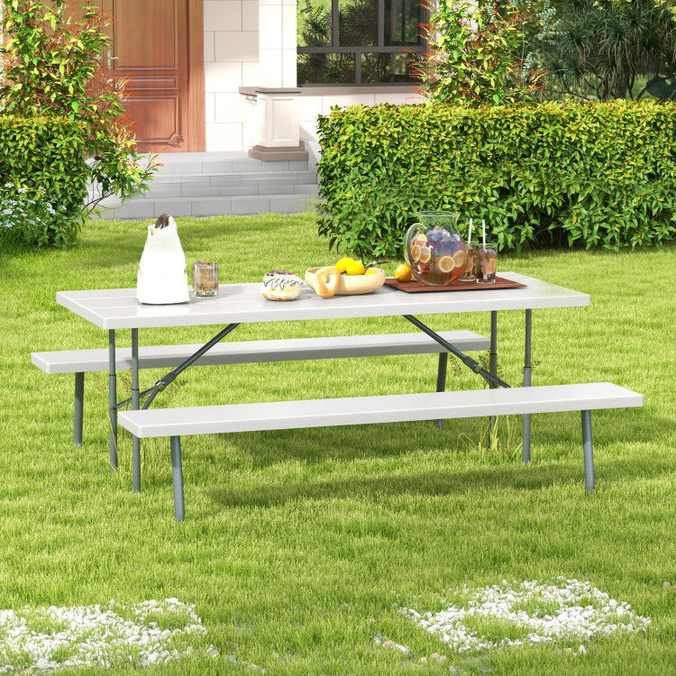 Outdoor All-Weather HDPE Camping Table Set Foldable Picnic Dining Table Bench Set with Umbrella Hole