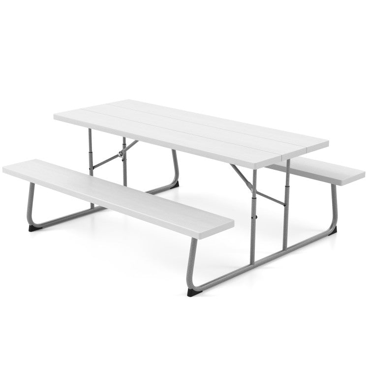Outdoor All-Weather HDPE Camping Table Set Foldable Picnic Dining Table Bench Set with Umbrella Hole
