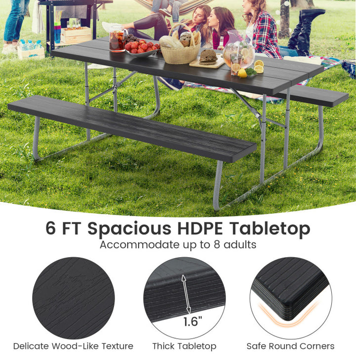 Outdoor All-Weather HDPE Camping Table Set Foldable Picnic Dining Table Bench Set with Umbrella Hole