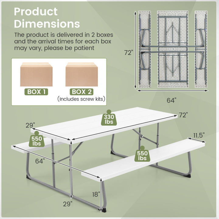 Outdoor All-Weather HDPE Camping Table Set Foldable Picnic Dining Table Bench Set with Umbrella Hole
