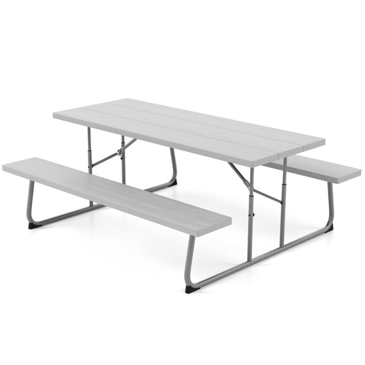 Outdoor All-Weather HDPE Camping Table Set Foldable Picnic Dining Table Bench Set with Umbrella Hole