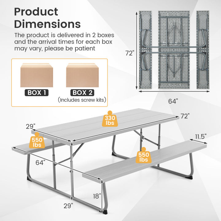 Outdoor All-Weather HDPE Camping Table Set Foldable Picnic Dining Table Bench Set with Umbrella Hole