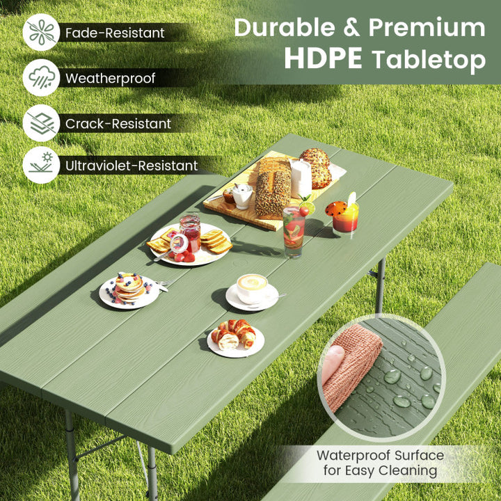 Outdoor All-Weather HDPE Camping Table Set Foldable Picnic Dining Table Bench Set with Umbrella Hole