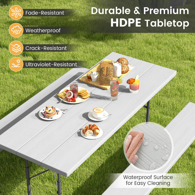 Outdoor All-Weather HDPE Camping Table Set Foldable Picnic Dining Table Bench Set with Umbrella Hole