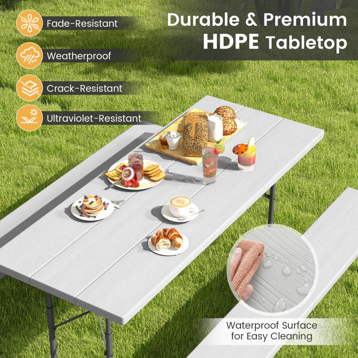 Outdoor All-Weather HDPE Camping Table Set Foldable Picnic Dining Table Bench Set with Umbrella Hole