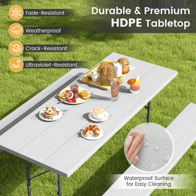 Outdoor All-Weather HDPE Camping Table Set Foldable Picnic Dining Table Bench Set with Umbrella Hole
