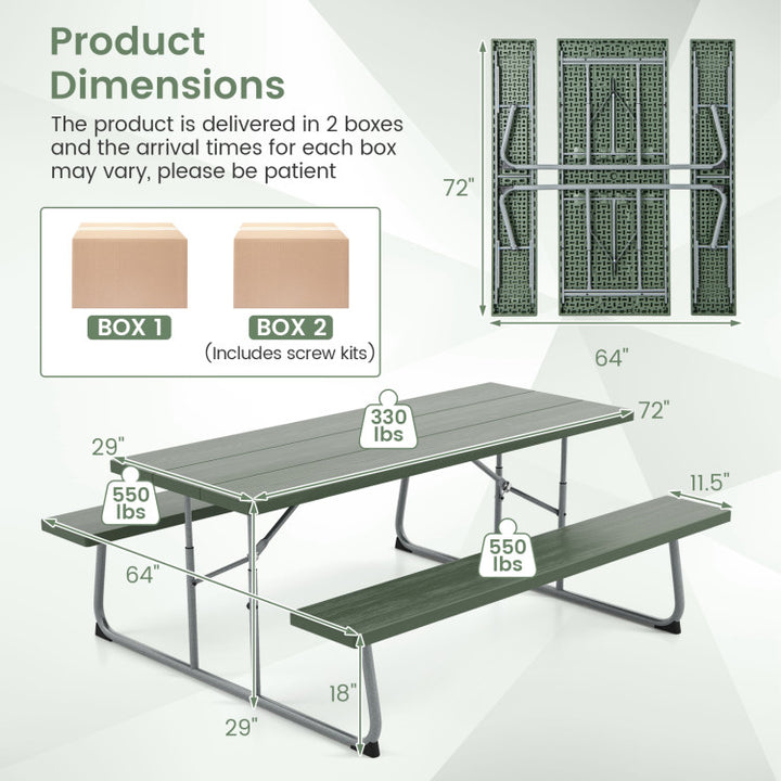 Outdoor All-Weather HDPE Camping Table Set Foldable Picnic Dining Table Bench Set with Umbrella Hole