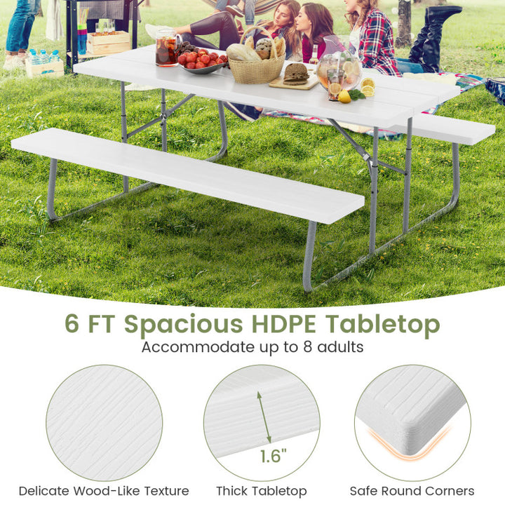 Outdoor All-Weather HDPE Camping Table Set Foldable Picnic Dining Table Bench Set with Umbrella Hole