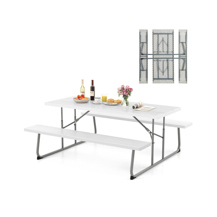 Outdoor All-Weather HDPE Camping Table Set Foldable Picnic Dining Table Bench Set with Umbrella Hole