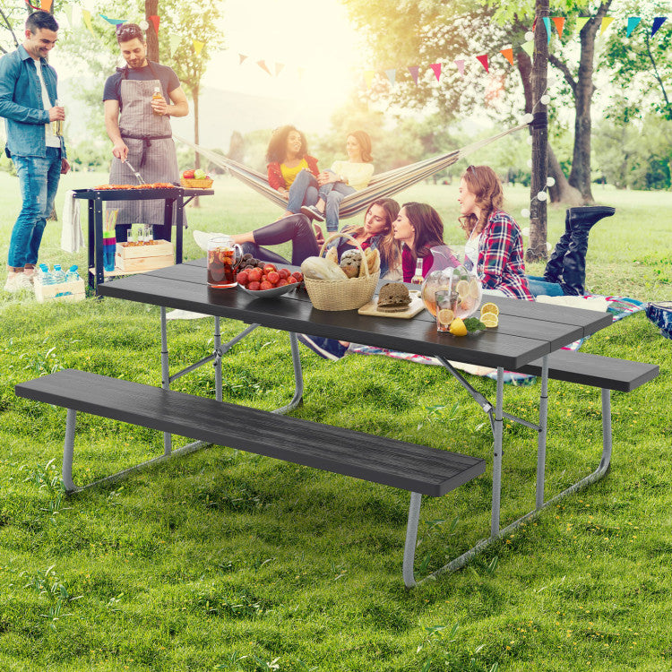 Outdoor All-Weather HDPE Camping Table Set Foldable Picnic Dining Table Bench Set with Umbrella Hole