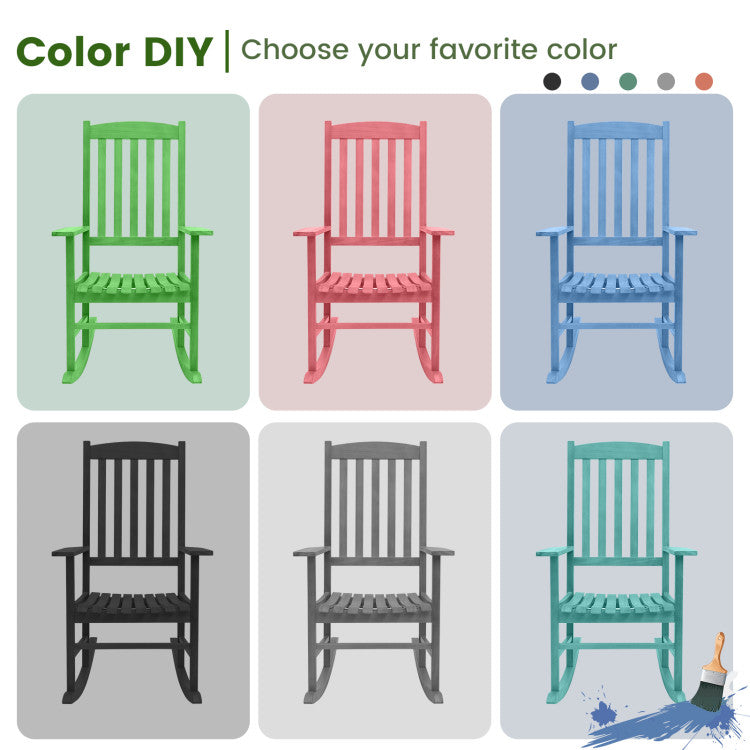 Outdoor Eucalyptus Wood Rocking Chair Patio Slatted Rocker with High Backrest