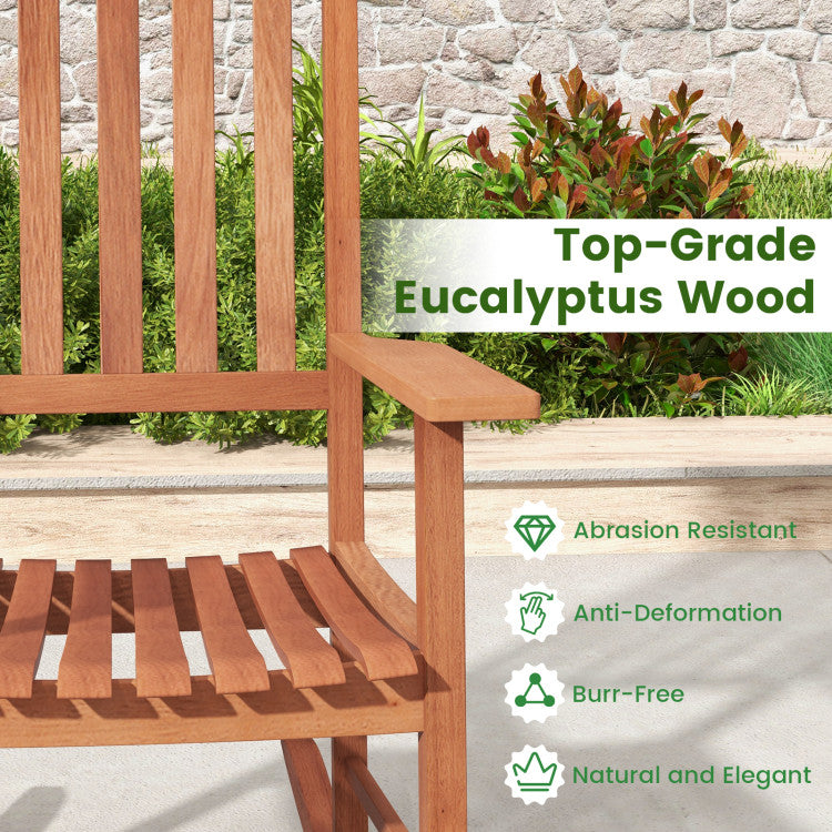Outdoor Eucalyptus Wood Rocking Chair Patio Slatted Rocker with High Backrest