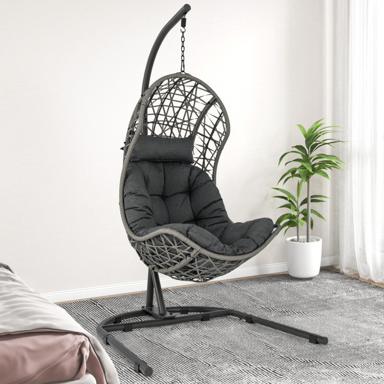 Outdoor Hanging Egg Chair Patio PE Rattan Swing Hammock Chair With Adjustable Hanging Chain and Cushion