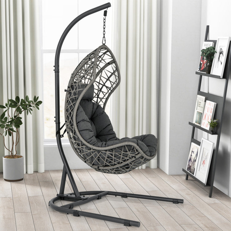 Outdoor Hanging Egg Chair Patio PE Rattan Swing Hammock Chair With Adjustable Hanging Chain and Cushion