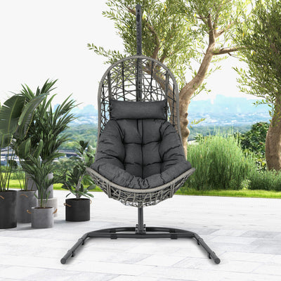 Outdoor Hanging Egg Chair Patio PE Rattan Swing Hammock Chair With Adjustable Hanging Chain and Cushion