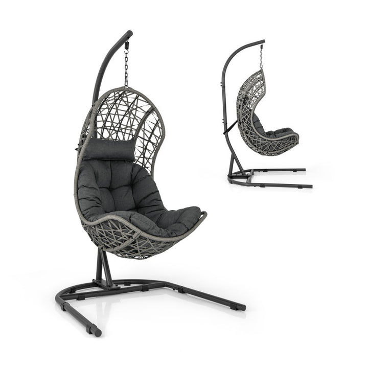 Outdoor Hanging Egg Chair Patio PE Rattan Swing Hammock Chair With Adjustable Hanging Chain and Cushion