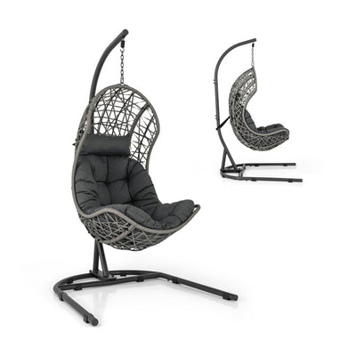 Outdoor Hanging Egg Chair Patio PE Rattan Swing Hammock Chair With Adjustable Hanging Chain and Cushion