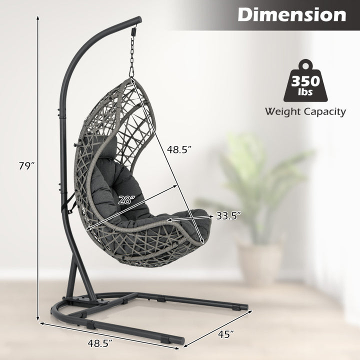 Outdoor Hanging Egg Chair Patio PE Rattan Swing Hammock Chair With Adjustable Hanging Chain and Cushion