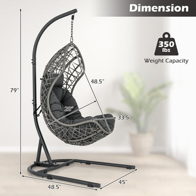 Outdoor Hanging Egg Chair Patio PE Rattan Swing Hammock Chair With Adjustable Hanging Chain and Cushion
