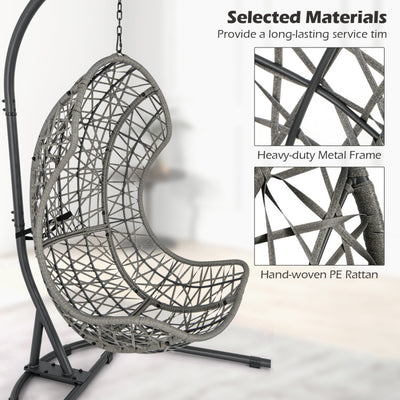 Outdoor Hanging Egg Chair Patio PE Rattan Swing Hammock Chair With Adjustable Hanging Chain and Cushion