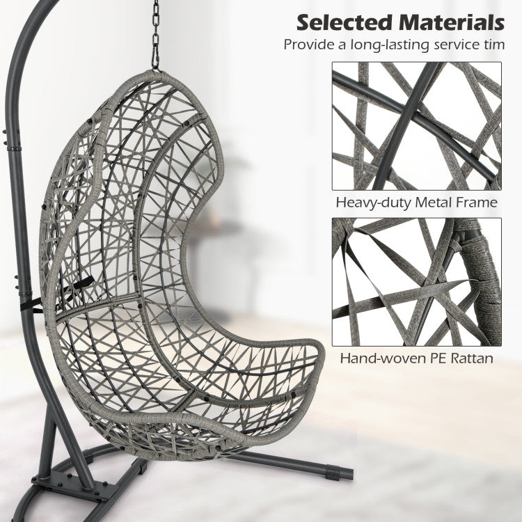 Outdoor Hanging Egg Chair Patio PE Rattan Swing Hammock Chair With Adjustable Hanging Chain and Cushion